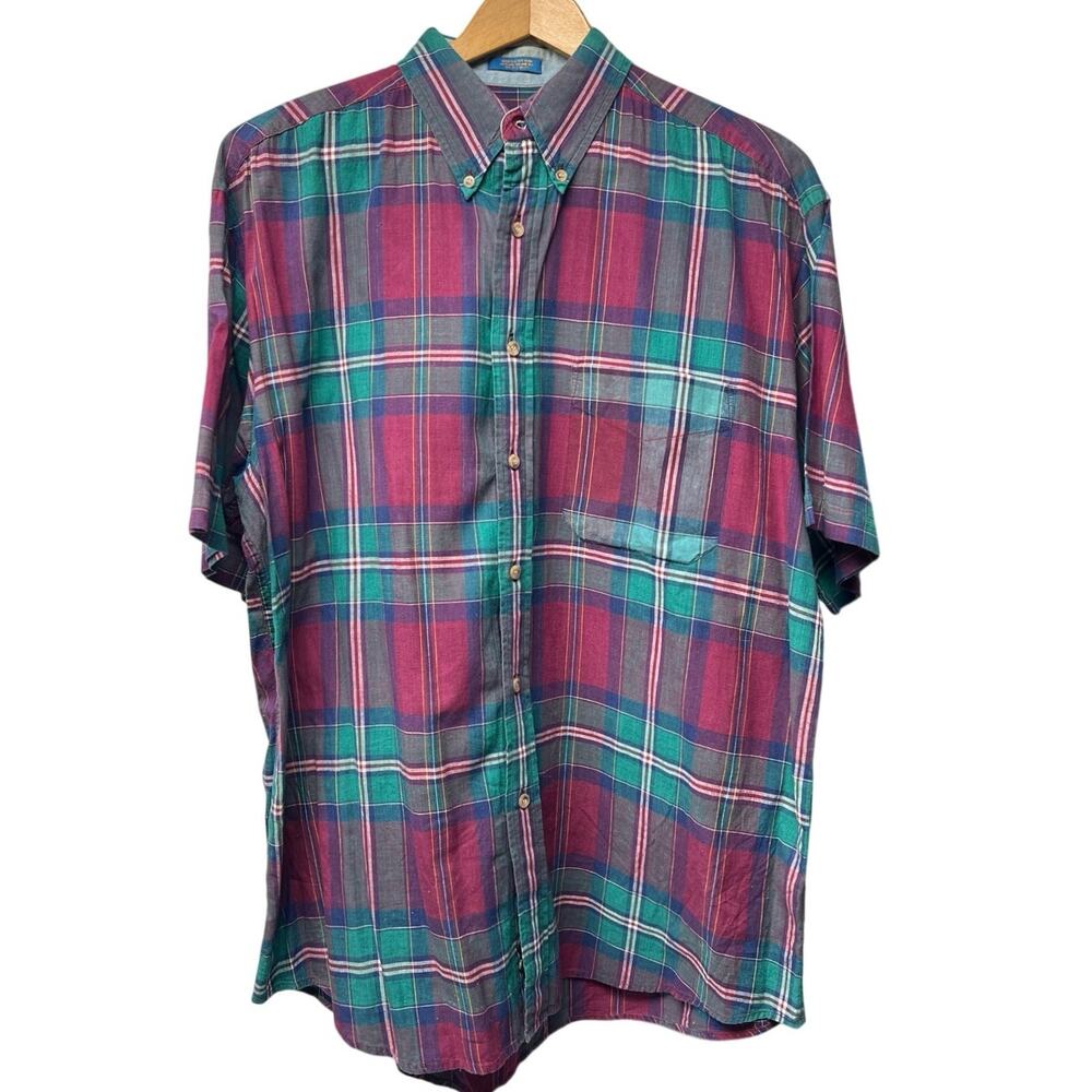 Vintage Pendleton Men’s Plaid Short Sleeve Cotton Button Up Shirt Size Large